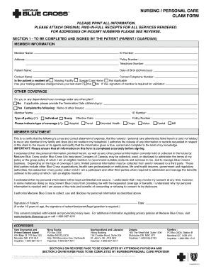 Nursing Personal Care Claim Form