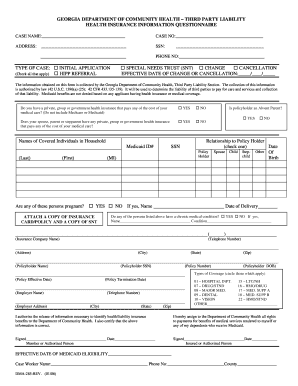 Georgia Third Party Liability Health Insurance Questionnaire