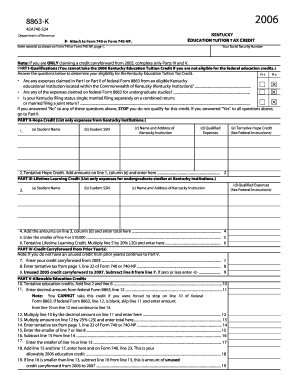 Kentucky Education Tuition Tax Credit Form 8863-K