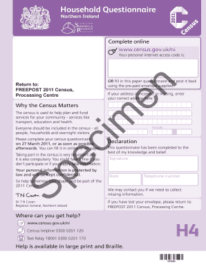Northern Ireland 2011 Census Household Questionnaire