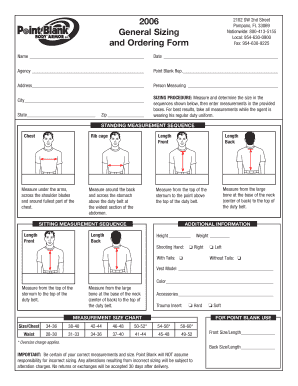 Point Blank Body Armor Sizing Form