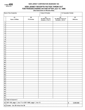 New Jersey Corporation Business Tax Form 400