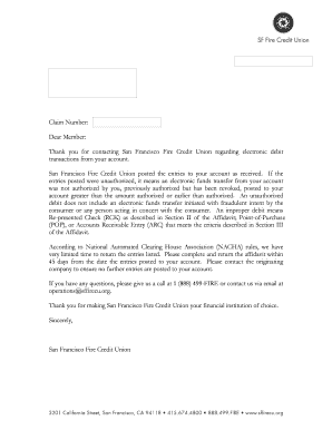 Affidavit of Unauthorized ACH Activity