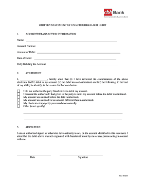 Written Statement of Unauthorized ACH Debit