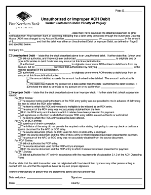 Unauthorized or Improper ACH Debit Statement