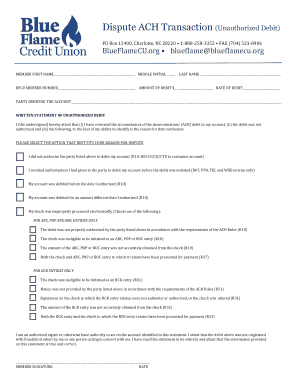 Dispute ACH Transaction Form