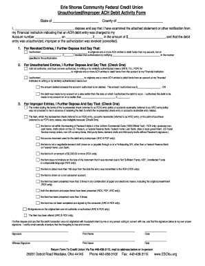 Unauthorized/Improper ACH Debit Activity Form