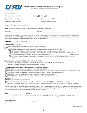 Unauthorized Debit Affidavit Form