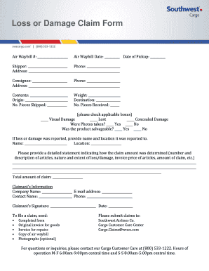 Southwest Airlines Loss or Damage Claim Form