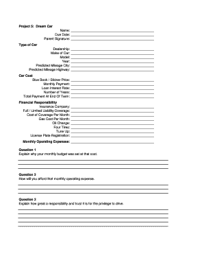 Dream Car Project Form