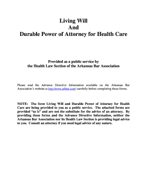 Arkansas Living Will and Durable Power of Attorney for Health Care