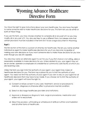 Wyoming Advance Healthcare Directive Form