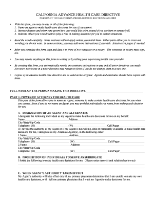 California Advance Health Care Directive