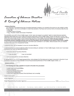 Advance Directive Execution and Receipt of Advance Notices