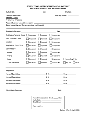 South Texas School District Absence Form