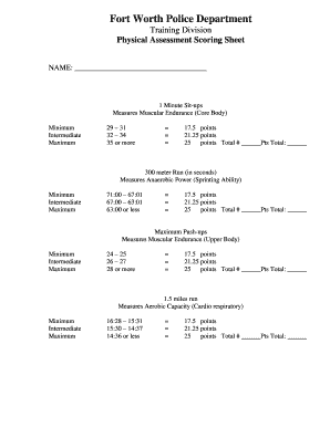 Fort Worth Police Physical Assessment Scoring Sheet
