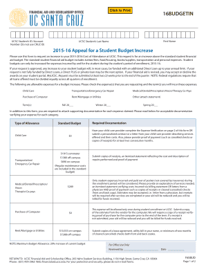 UCSC 2015-16 Student Budget Increase Appeal Form