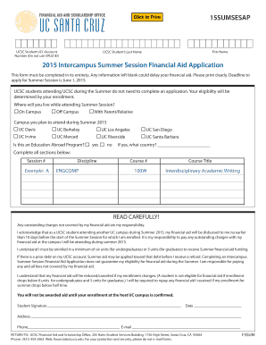UCSC Intercampus Summer Session Financial Aid Application