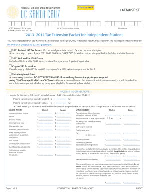 2013-2014 Tax Extension Packet for Independent Student