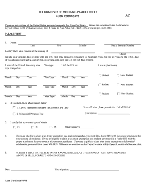 University of Michigan Alien Certificate AC