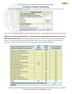 UCSC Financial Aid Withdrawal Estimator