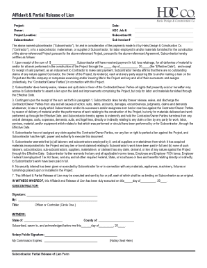 Application template - Affidavit Partial Release of Lien