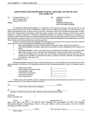 Subcontractor's Partial Release Waiver of Lien and Affidavit
