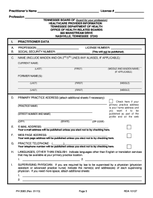 Tennessee Practitioner Profile Questionnaire
