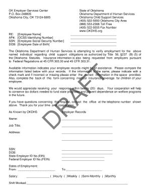 Oklahoma Child Support Services Employment Verification Form