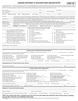 Louisiana School Behavior Report Form B