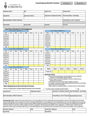 University of Toronto Casual Employee Timesheet