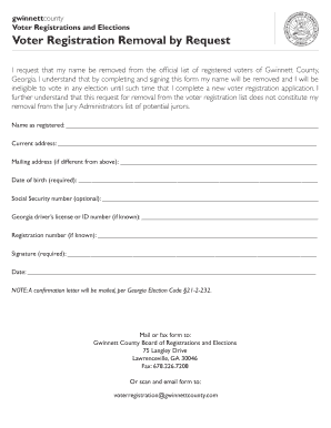 Gwinnett County Voter Registration Removal Request