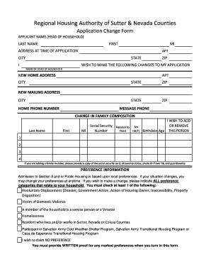 Regional Housing Authority Application Change Form