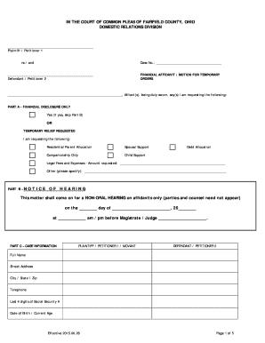 Ohio Financial Affidavit Motion for Temporary Orders