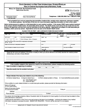 SUNY International Student Health Center Authorization Form