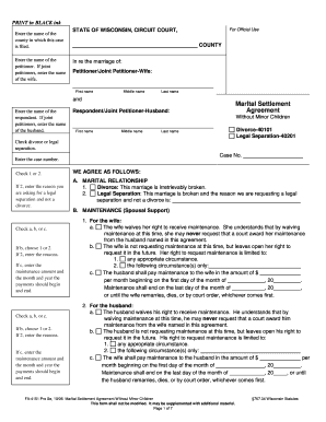 Wisconsin Marital Settlement Agreement