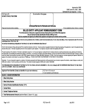 FCC Form 472 Billed Entity Applicant Reimbursement