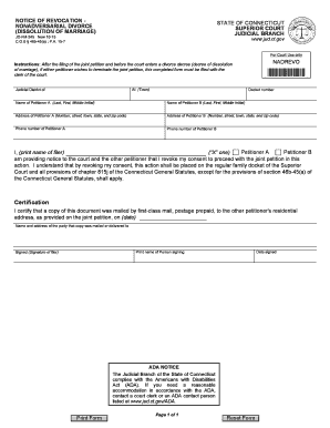 Connecticut Nonadversarial Divorce Revocation Form