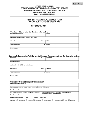 Michigan Property Tax Appeal Answer Form