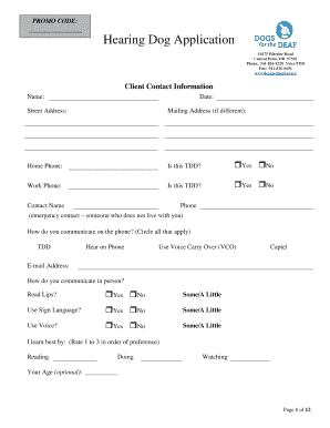 Hearing Dog Application Form