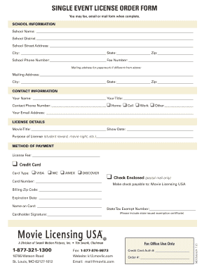 Single Event Movie License Order Form