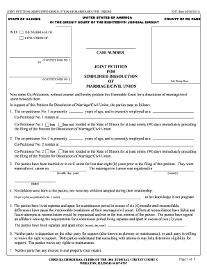Joint Petition Simplified Dissolution Marriage Civil Union