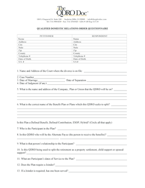Qualified Domestic Relations Order Questionnaire