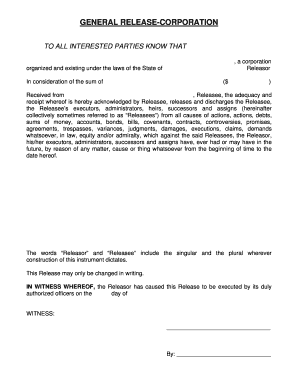 General Release Agreement for Corporation