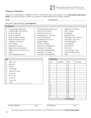 Volunteer Timesheet - Neighborhood House - nhwa