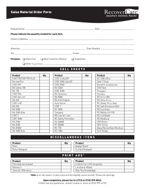 Sales Material Order Form