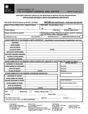 Application for Birth, Death or Marriage Certificate