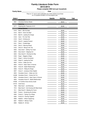 4-H Family Literature Order Form
