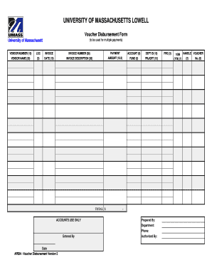 University of Massachusetts Voucher Disbursement Form
