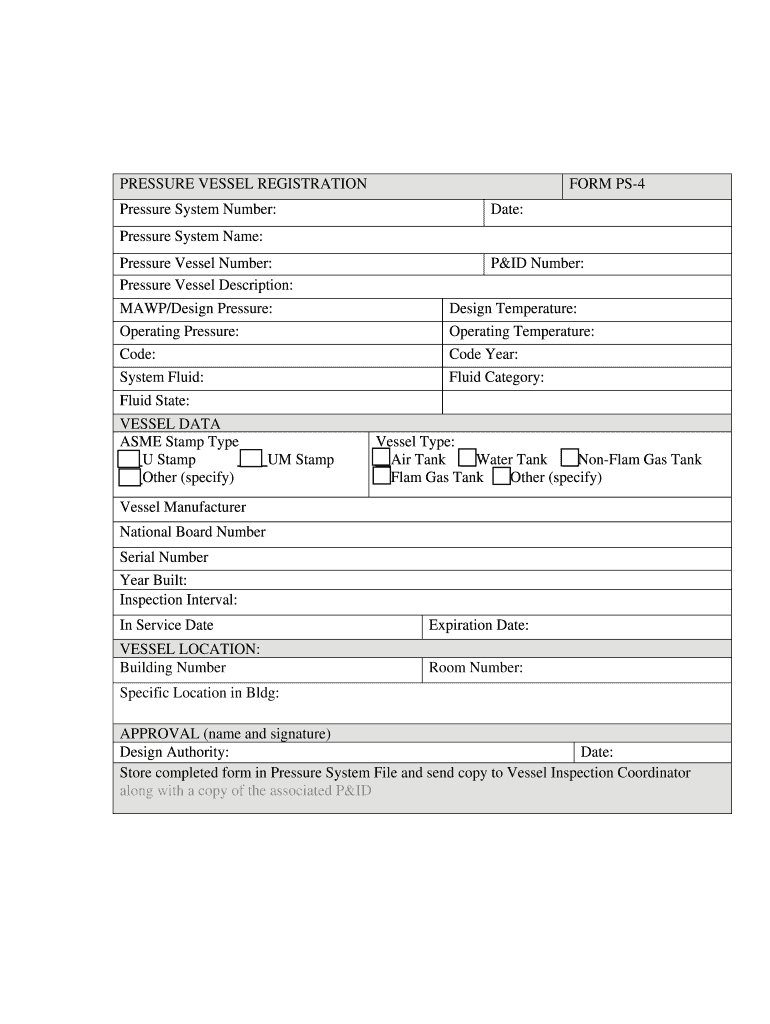 Fillable Online jlab PRESSURE VESSEL REGISTRATION FORM PS4 Pressure